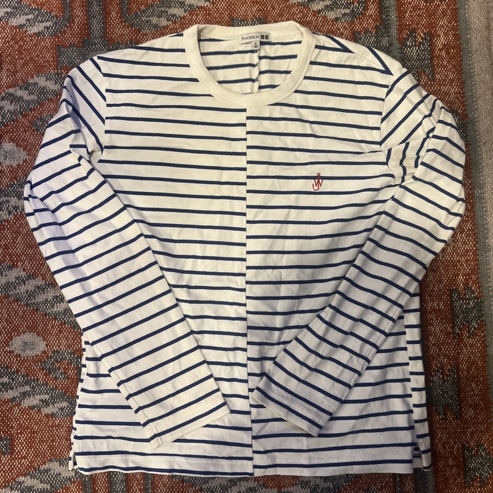 JW Anderson x Uniqlo Striped Long Sleeve Shirt Asymmetrical Medium Blue White