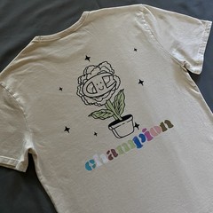Champion Brand Flower Pot T Shirt Mens Size Medium Beige Short Sleeve