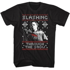 Halloween Movie Michael Slashing Through The Snow Christmas Men’s T Shirt
