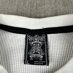 Y2K Southpole Thermal Shirt Mens Large White Gothic Graphic Waffle Knit LS Cyber
