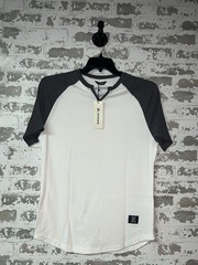 NWT! JMIERR Mens Muscle Slim T Shirt V-Neck Short Sleeve 2 Tone Gray White sz M