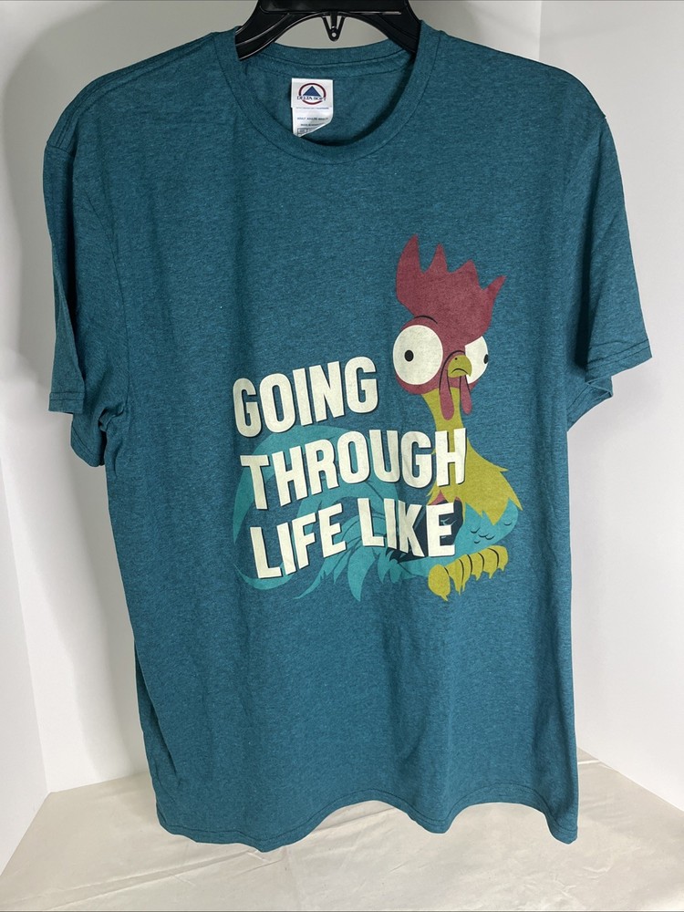 Delta Soft Moana Hei Hei Going Through Life Like Graphic T-Shirt Teal Blue Large