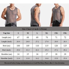 Men’s Glitter Sheer See Through Fishnet Tank Top Sexy Mesh Muscle Vest S 3XL