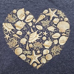 Seashell Heart Blue Short Sleeve Cotton Blend T-Shirt Adult M