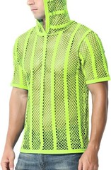 Zonbailon Men’s Sexy See Through Fishnet Hoodies Short Sleeve T-Shirt Sheer