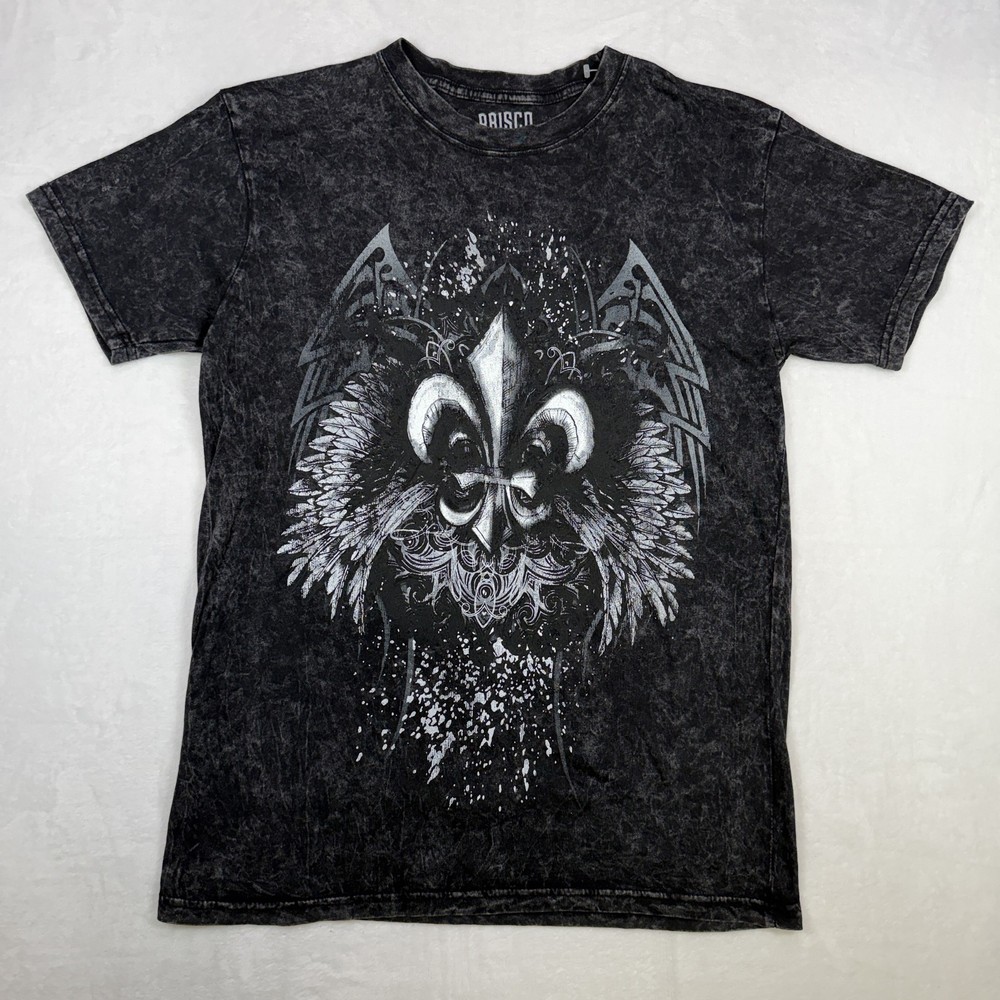 Brisco Brands Men’s Graphic T-Shirt Size M Black Owl Fleur-de-lis Print Casual