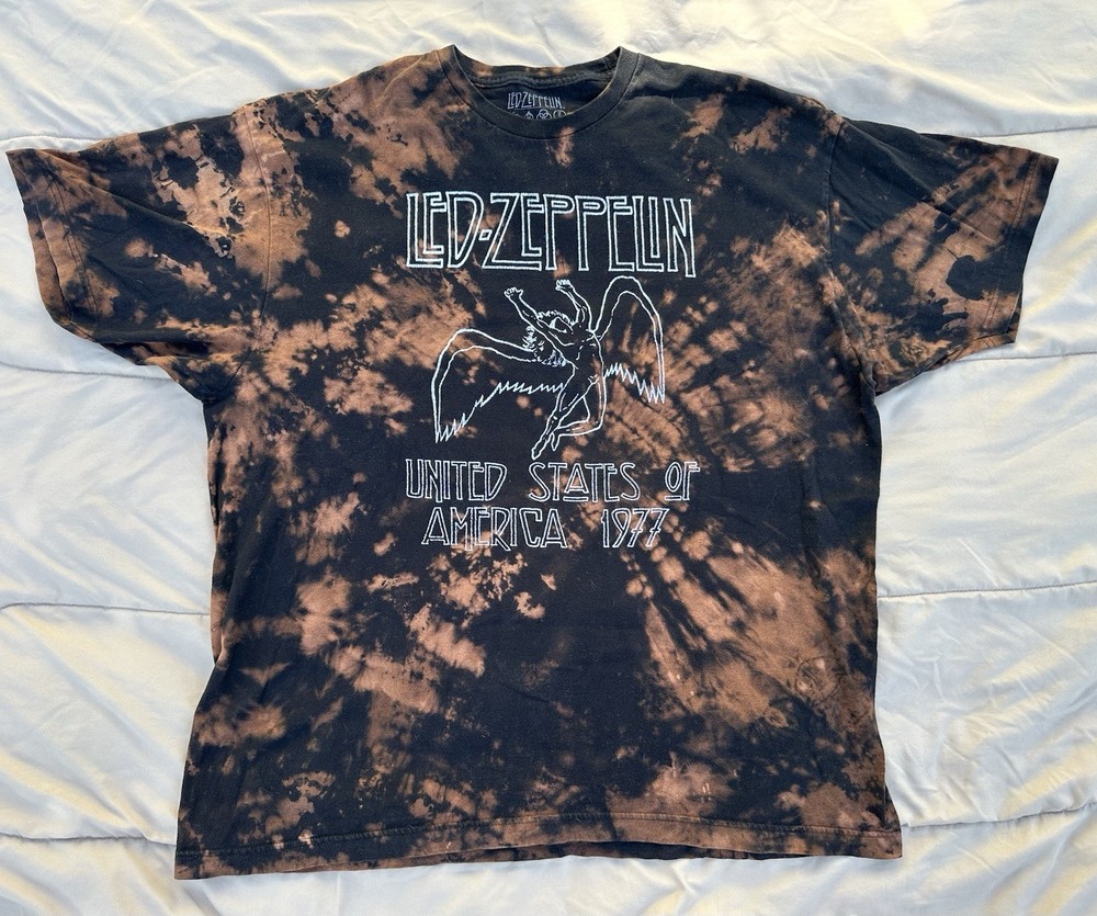 Led Zeppelin 1977 USA Tour Tie Dye Band Tee Shirt Mens 2XL Black Rock