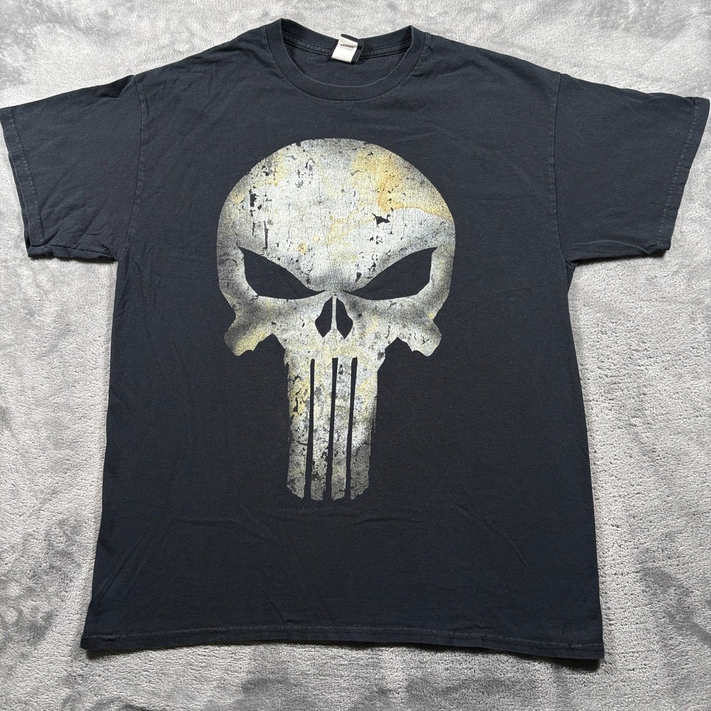 Vintage Marvel Mad Engine T-Shirt Mens Large Black The Punisher Skull Graphic