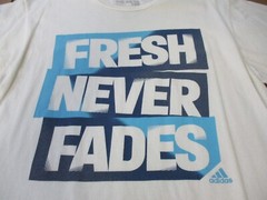 Adidas Shirt Mens Large White Blue Spell Out Logo Fresh Never Fades Athletic AOP