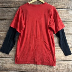 FLAW- Avirex Shirt Mens Extra Large Red Thermal Sleeve Logo y2k (FITS SLIM)