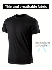 New Men’s Solid Color T-Shirt Sports And Leisure T-Shirt Outdoor Gym Running Bla