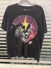 ALAB Cool Panther Lightning Bolt Space Black T-Shirt Size Large Retro Rock