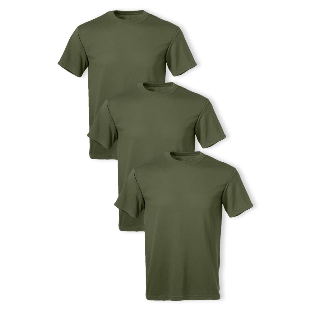 Soffe Men’s 3 Pack USA Poly/Cotton Military Tee, OD Green, Large