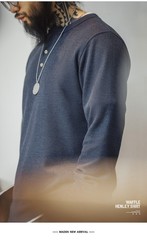 Maden Mens Amekaji Pure Color Long Sleeve Shirt Vintage Waffle Henley Tee-Shirts