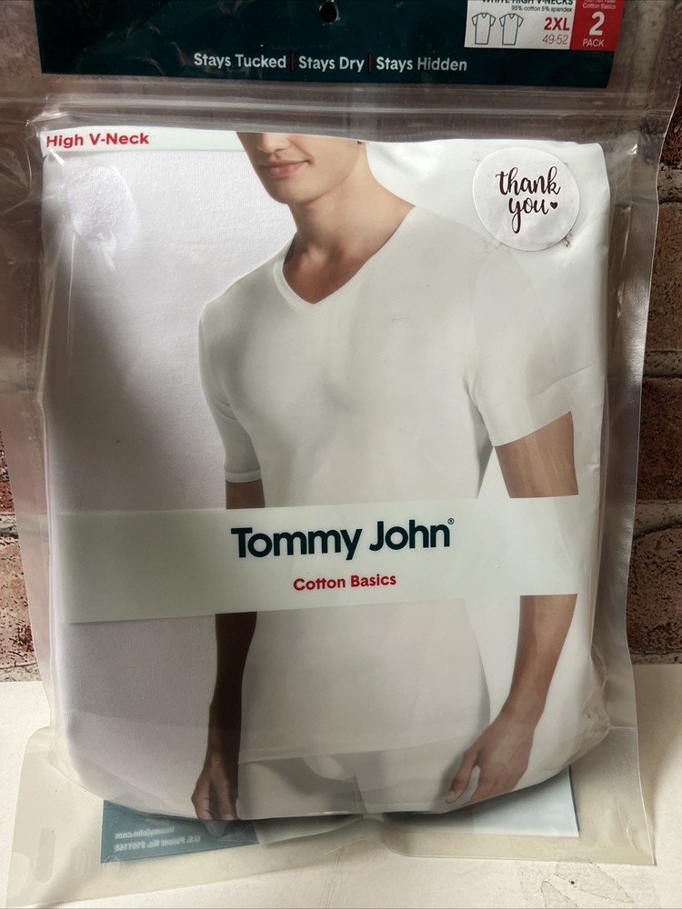 NEW TOMMY JOHN Cotton Basics Crew Neck T Shirt White 2XL 2 Pack Stay Tucked