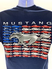 Ford Mustang T-Shirt – Navy Blue w/ American Flag & Pony Logo – Licensed