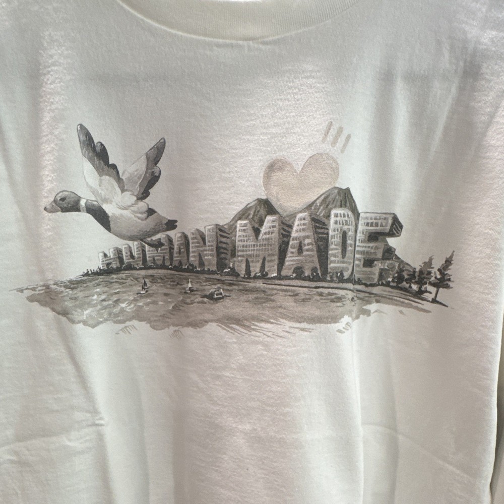 HUMAN MADE White Long Sleeve Graphic Logo Tee Duck Crew Neck Size S HM28CS010