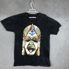LRG Shirt Mens Large Black Tribal Mask Graphic Tee Tagless Cotton Acid Wash