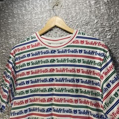 Teddy Fresh Spell Out T-shirt Striped Size Large Cotton Polyester Colorful Logo
