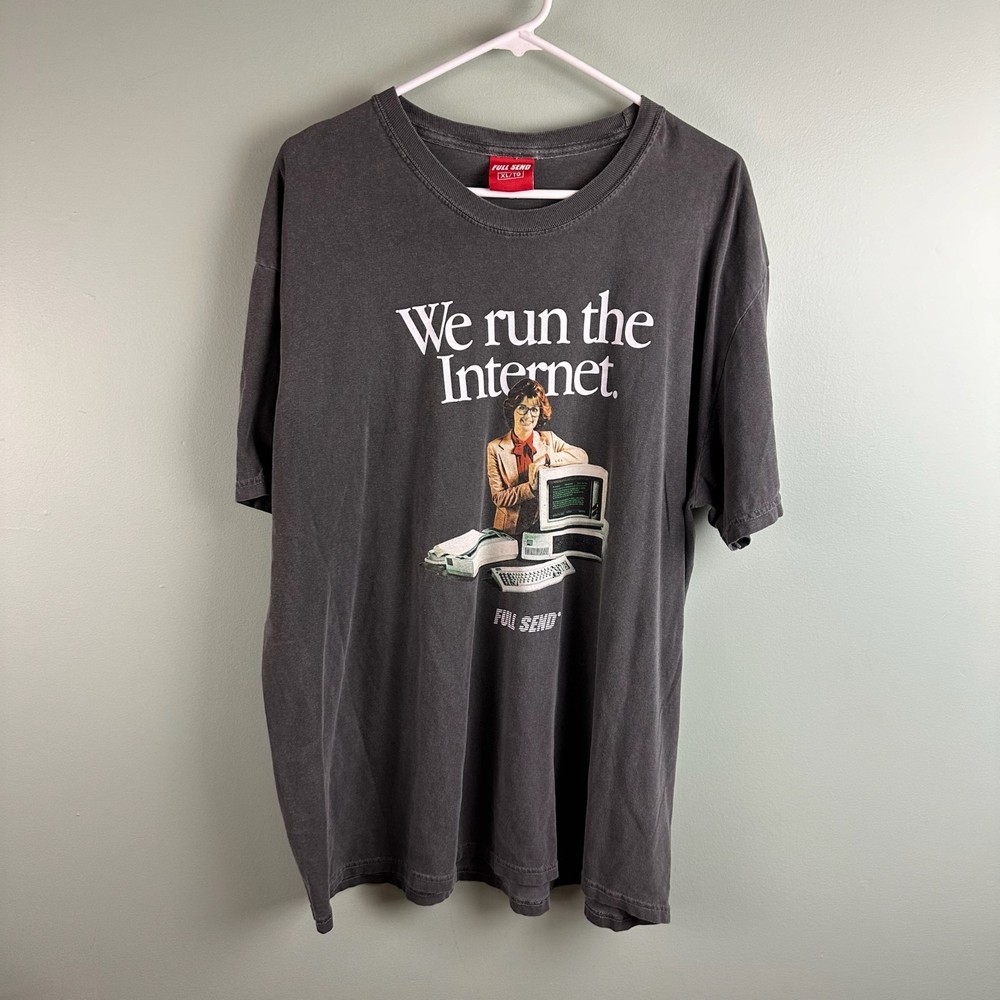 Full Send We Run the Internet Grey Black T-Shirt Merch XL Computer Nelk Boys