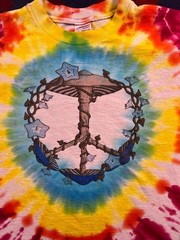 Vtg 90s Fairy Elf Peace Sign Mushrooms T Shirt Hippy Tie Dye Single Stitch USA L