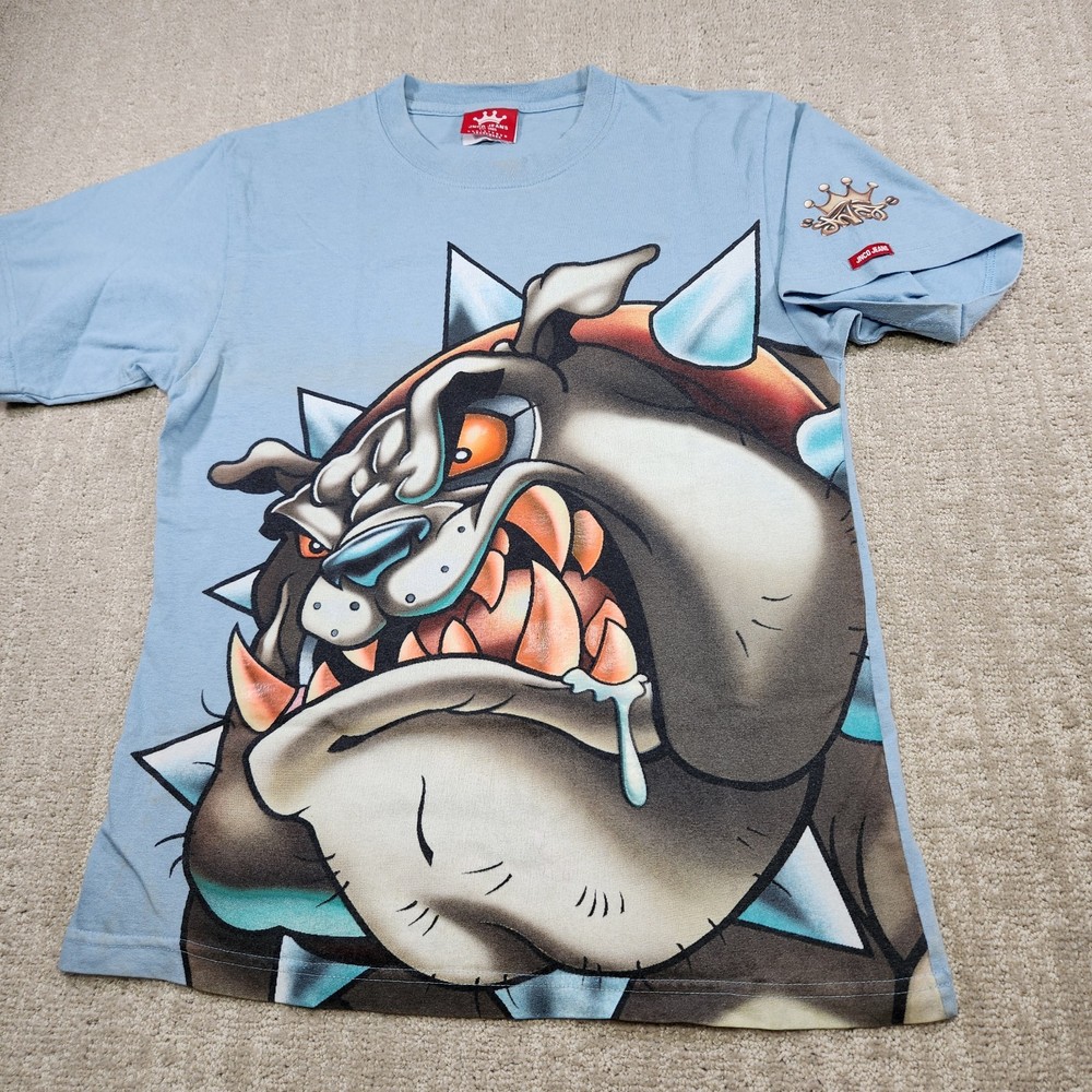 Vintage JNCO Jeans Shirt Men Small Bulldog Big Logo Blue USA Made 90s Y2K