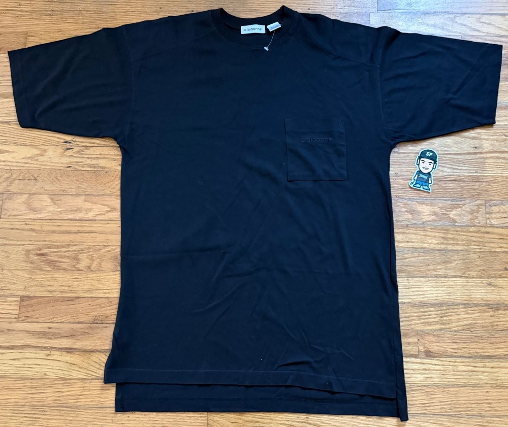 NEW VTG MENS LIZ CLAIBORNE BLANK BLACK POCKET TEE SHIRT 90S RARE Y2K DESIGNER L