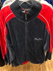SEAN JOHN VELOUR TRACK JACKET MENS ZIP UP THROWBACK VINTAGE MENS CHARCOAL/RED