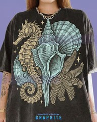 Seahorse Seashells Palm Frond Comfort Tee Ocean Beach Design