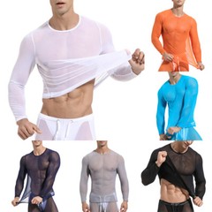 Mens Long Sleeve See Through Mesh T Shirt Sexy Muscle Clubwear Blouse Tops Tee