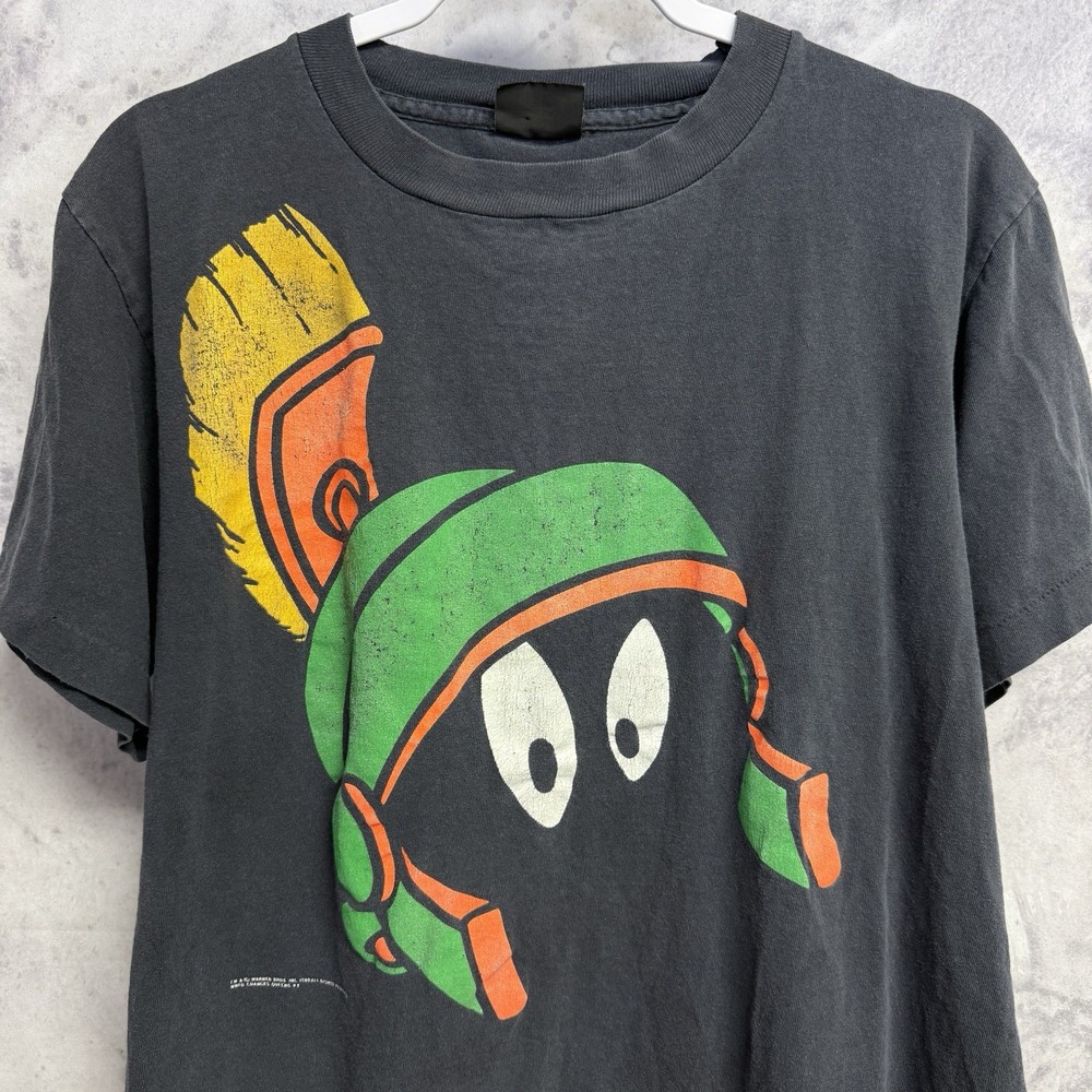 Vintage 90s Marvin the Martian Looney Tunes T Shirt Mens L Faded Black Changes