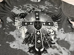Black Jack Y2K Affliction Style Cross Wings Bleach Wash Graphic Tee Mens Small
