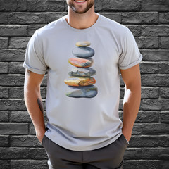 Stacked Stones Shirt Watercolor Rock Cairn Nature Artwork Tshirt Light Gray
