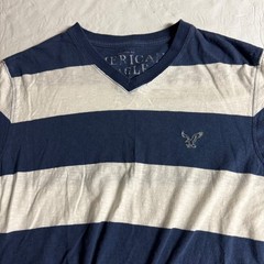 American Eagle Mens V-Neck T-Shirt Bundle 2PK Striped Athletic Fit Blue Multi M