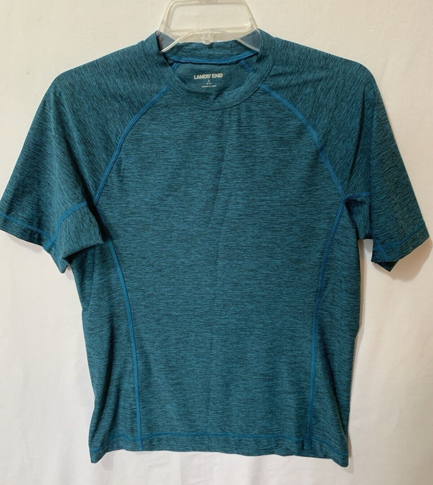 Lands End Mens Small 34-36 Teal Black Workout T Shirt Short Sleeve