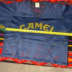 Vintage 80s Camel Mesh Cropped Jersey Navy Blue Mens XL Made in USA Cigarettes