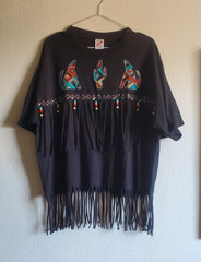 JERZEES Southwestern Cactus Graphic T-Shirt Black Fringe Beaded Unisex XL