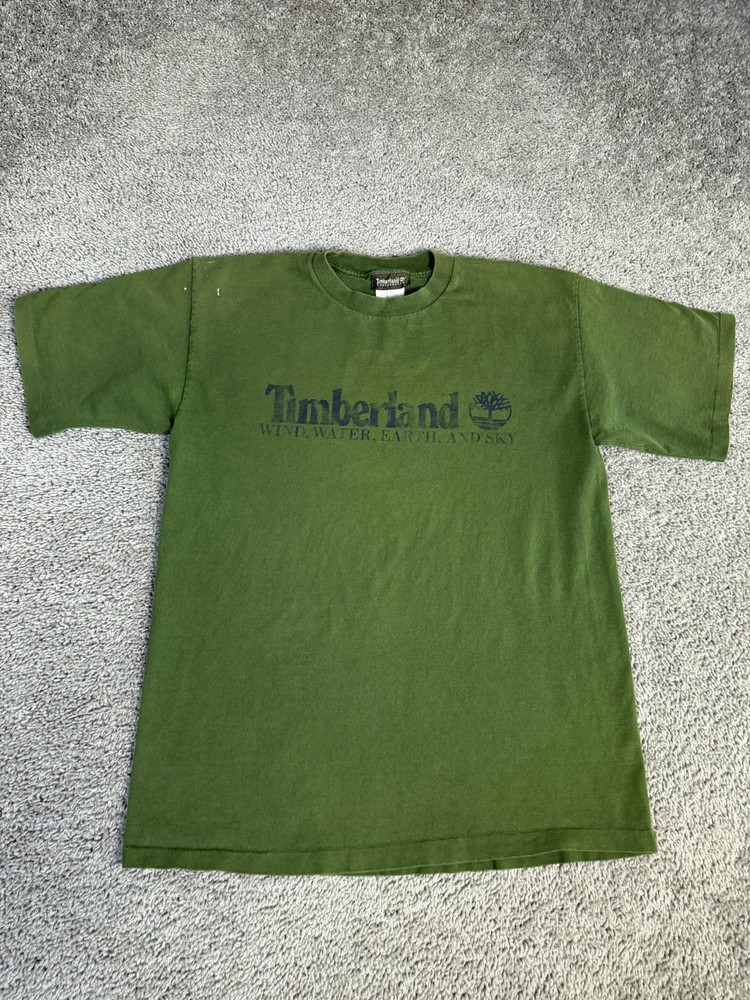 Timberland Shirt Mens M Green Logo Graphic Crew Neck Cotton WeatherGear