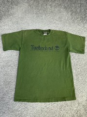 Timberland Shirt Mens M Green Logo Graphic Crew Neck Cotton WeatherGear