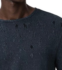John Varvatos Collection Men’s Vera Distressed Jacquard Textured Crew Tee Navy