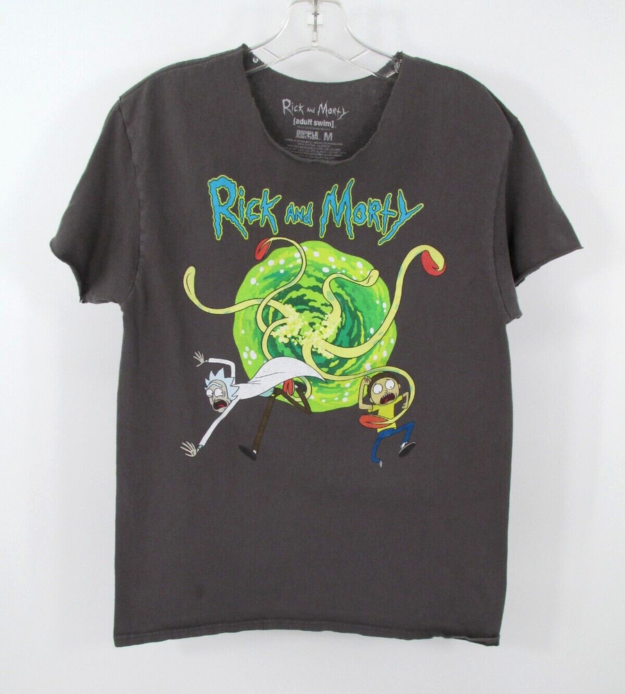 Rick and Morty Adult Swim Tee Unisex Medium Gray Graphic Cartoon Ripple Junction
