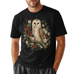Barn Owl T-Shirt Vintage Floral Botanical Art Cottagecore Bird Lover Nature Tee