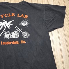 vtg 3D Emblem Shirt 2X Cycle Lab Ft. Lauderdale FL Biker Pin-Up Shirt Ass USA HD