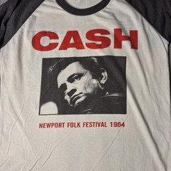 Vintage Johnny Cash 3/4 Sleeve Tee Size Large Black White Graphic Tee Y2K