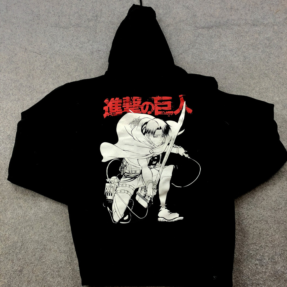Attack On Titan Hoodie Mens Small Black Red Long Sleeve Drawstring Anime