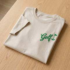 Embroidered Golf Text Cotton T-Shirt – Trendy Casual Short Sleeve Everyday Wear