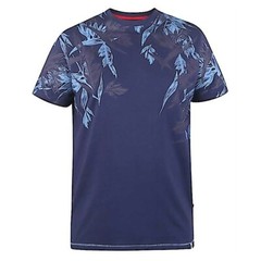 D555 Duke Mens T-Shirt Floral Print Navy Short Sleeve Crew Neck Medium