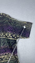 East Beach Club Shirt Mens Large Black Purple Elephant Tribal All Over Print
