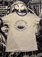 70s Hanes Quabbin Dive Shop Cayman Islands White/Blue Ringer Graphic T-Shirt L