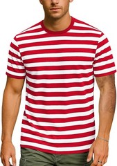 Mens Short Sleeve Striped T Shirt Casual Cotton Stretch Tee for Summer Layering